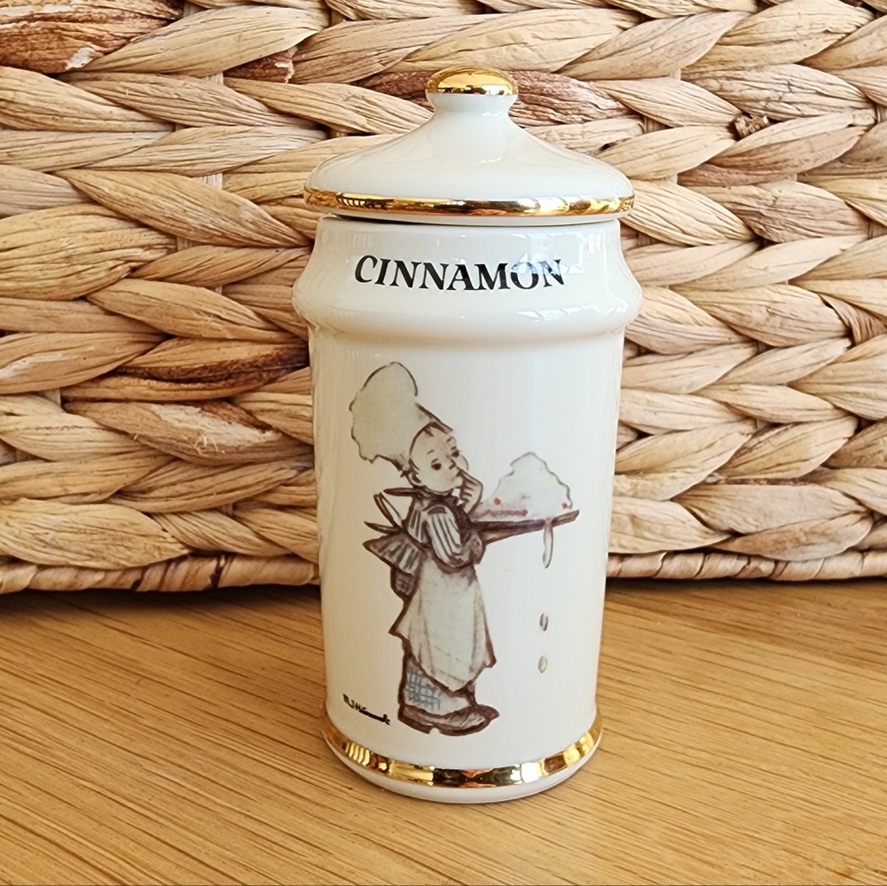 Vintage Style M. J. Hummrl Cinnamon Spice Jar with Gold Accents